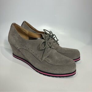 Isaac Mizrahi‎ gray suede wedge oxfords women's size 9 punk business casual